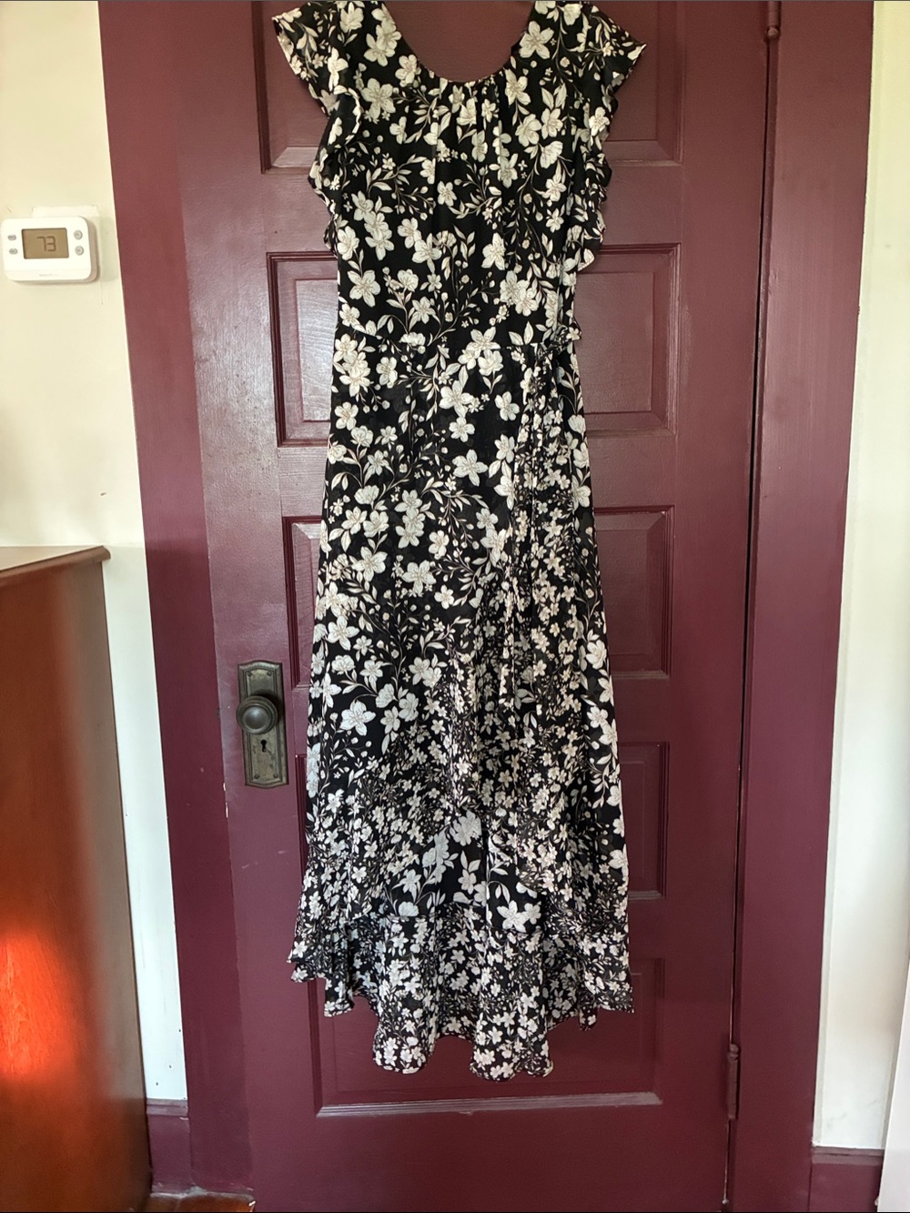Black Floral Maxi Dress with Ruffle Sleeves